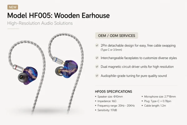 HF005 Wooden Earhouse Wired IEM With 2pin Detachable Cable - Image 6